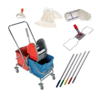 Çift Kovalı Temizlik Arabası Metal Presli